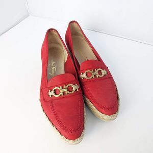 Salvatore Ferragamo Flats Red Raffia Detail 9.5